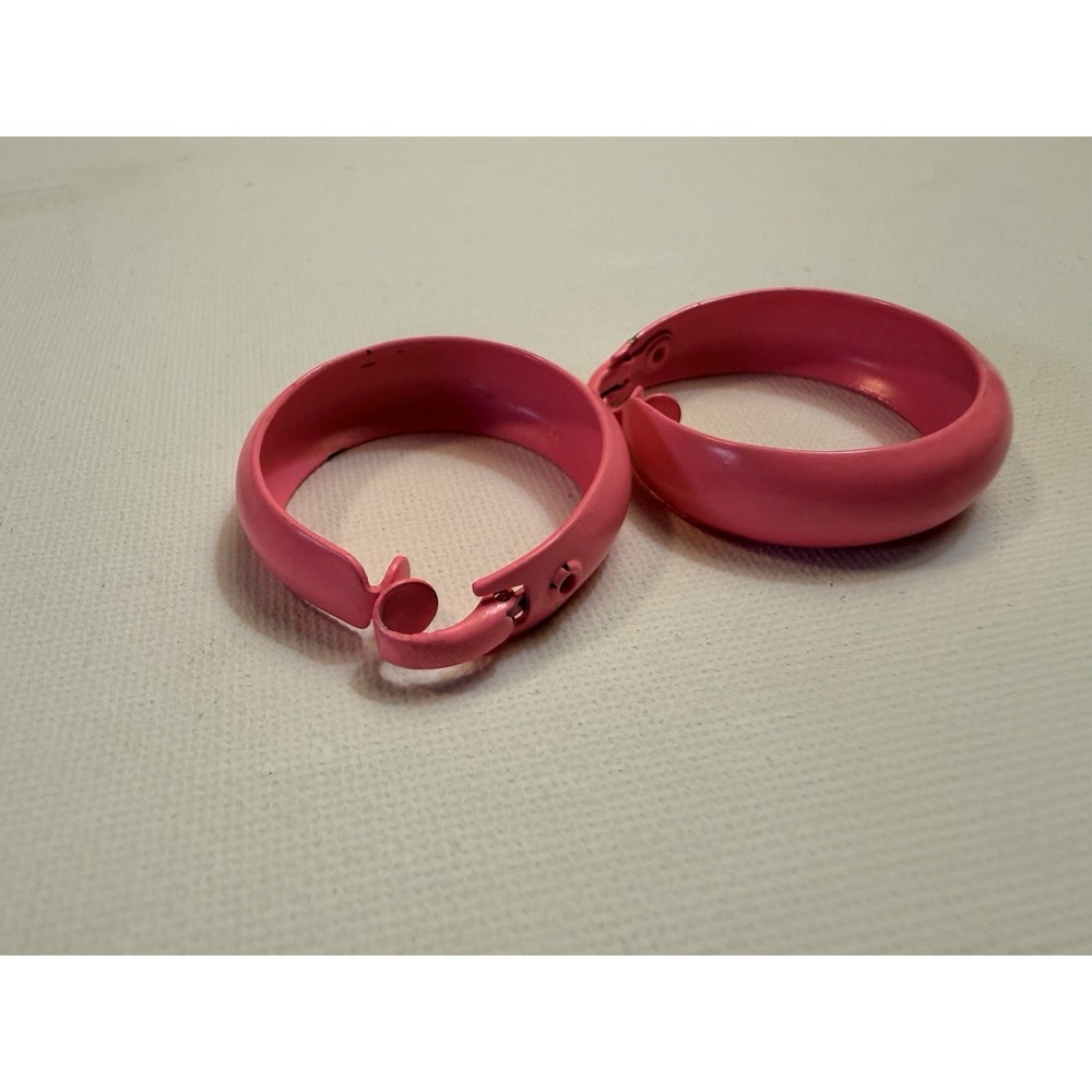 Vintage Pink Clip On Hoop Earrings Retro 80s Costume Jewelry Round